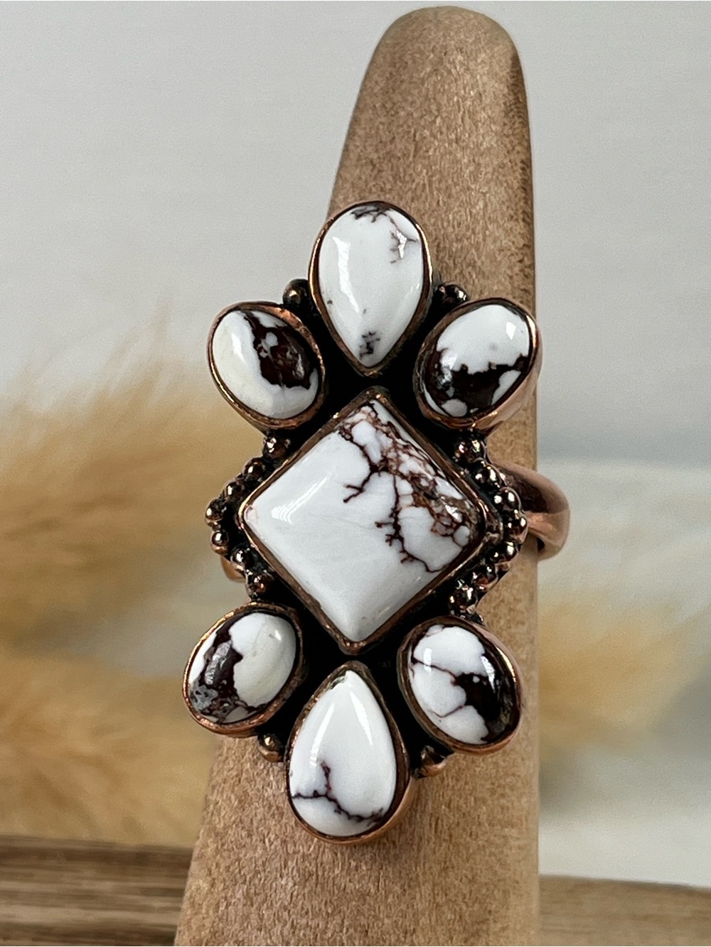 Solid Copper Wild Horse Gemstone Statement Ring Size 6.75 Adjustable - Picture 8 of 8